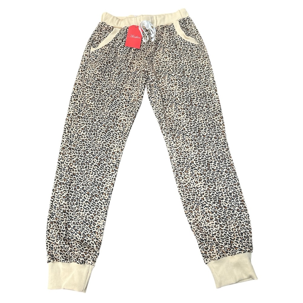 Leopard PrintDrawstring Pajama Pants with Cream Accents Pockets‎ Soft